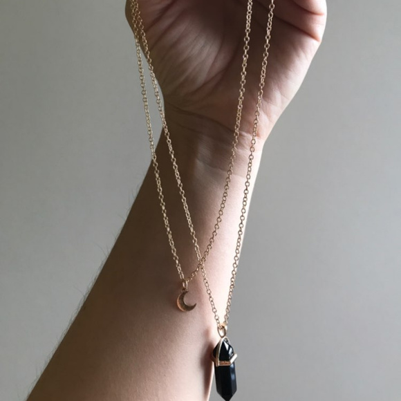 SOLD choker Double Moon Pendant Neckalce chain - Picture 4 of 8